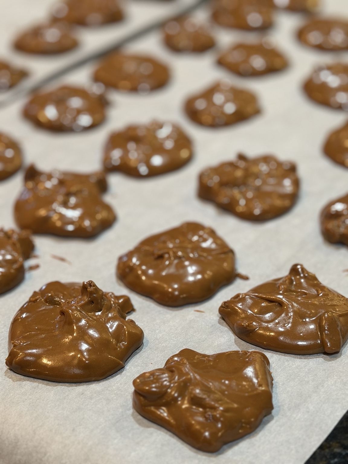 Da Praline Spot pralines cooling on parchment